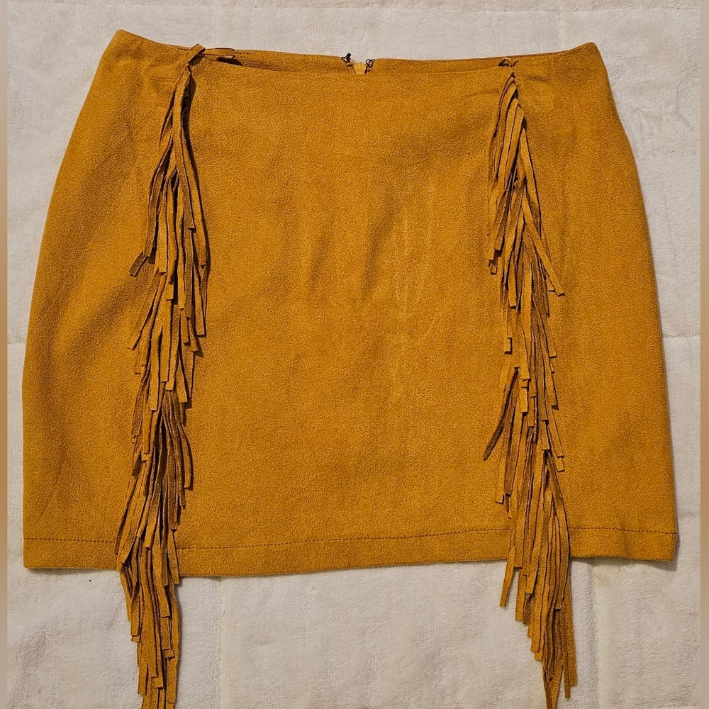 NWT Lucky & Blessed Boutique Purchased Fringe Suede-feel Skirt Size Small